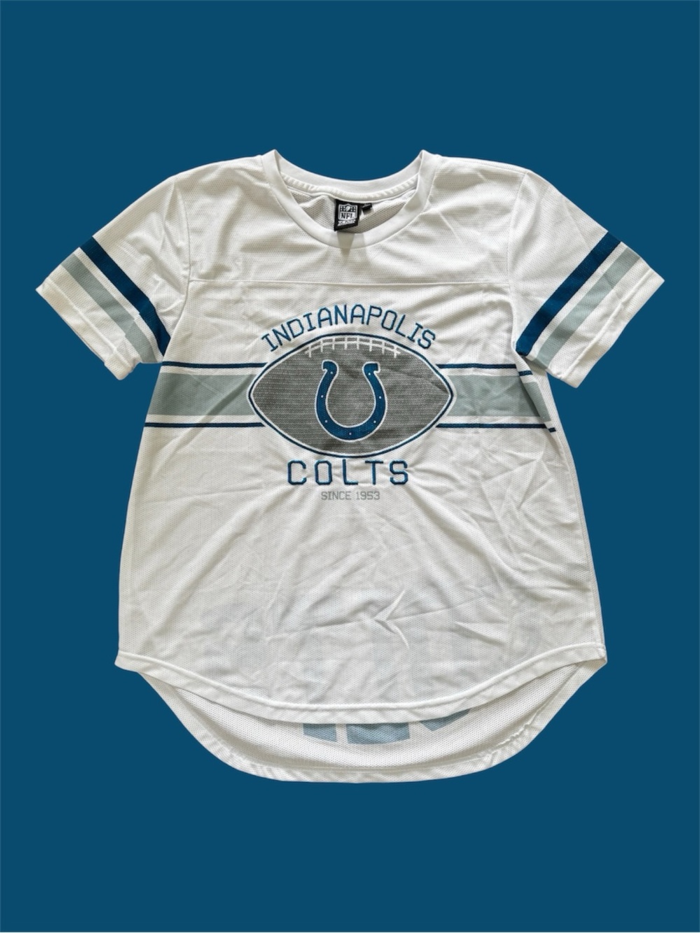 Indianapolis Colts Graphic Football Tee Shirt - White & Blue Women’s Fandom - Picture 2 of 9